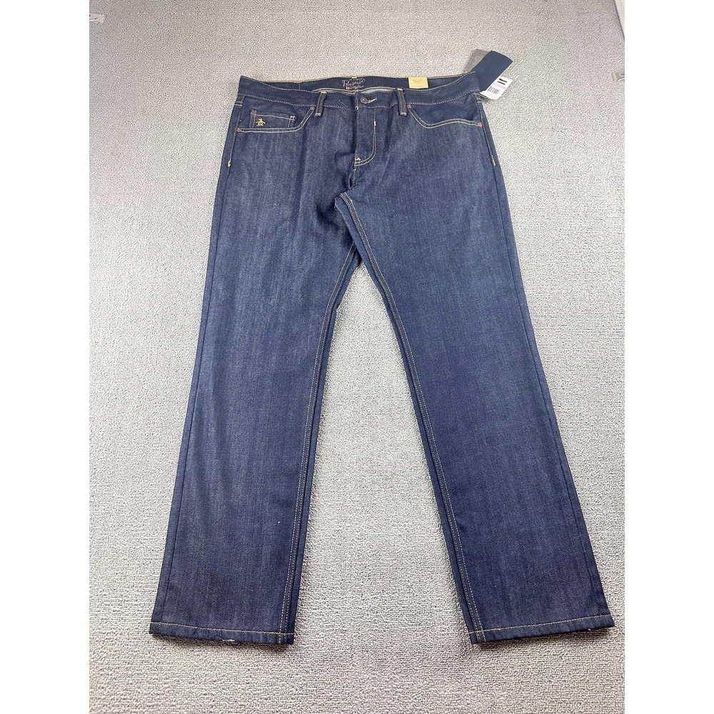 Original Penguin Jeans Men 38x30 Blue Straight Denim Solid Classic Prep Workwear